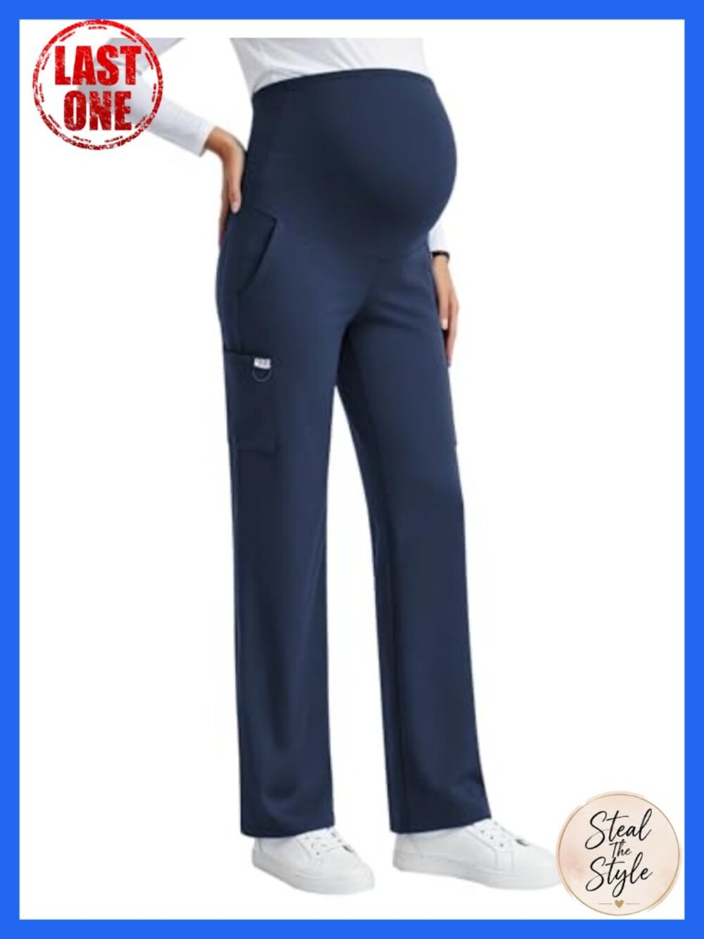 Maternity Scrub Pants 4-Way Stretch Cargo 6 Pockets Over Belly